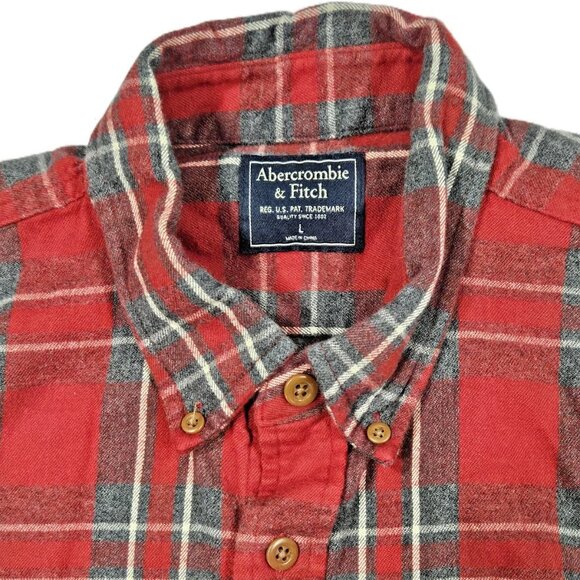 Abercrombie & Fitch Men’s Red Plaid Flannel Button Down Shirt Size Large - Picture 3 of 10